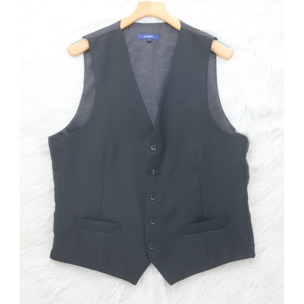 GIOBERTI Men's Black Waistcoat Suit Vest 5 Button Retro Vintage L 44 45 #881